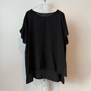 EILEEN FISHER Black 100% Silk Oversized Relaxed Fit Tunic Top sz PP‎ Lagenlook